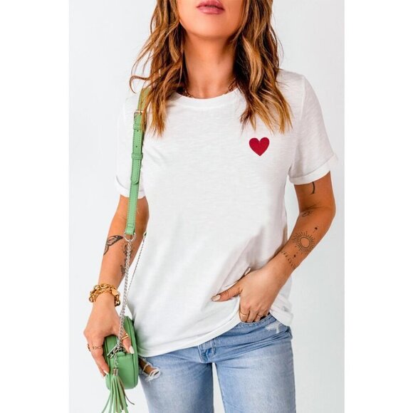 NWT KASSY White T Shirt Red Embroidered Heart - Picture 8 of 8